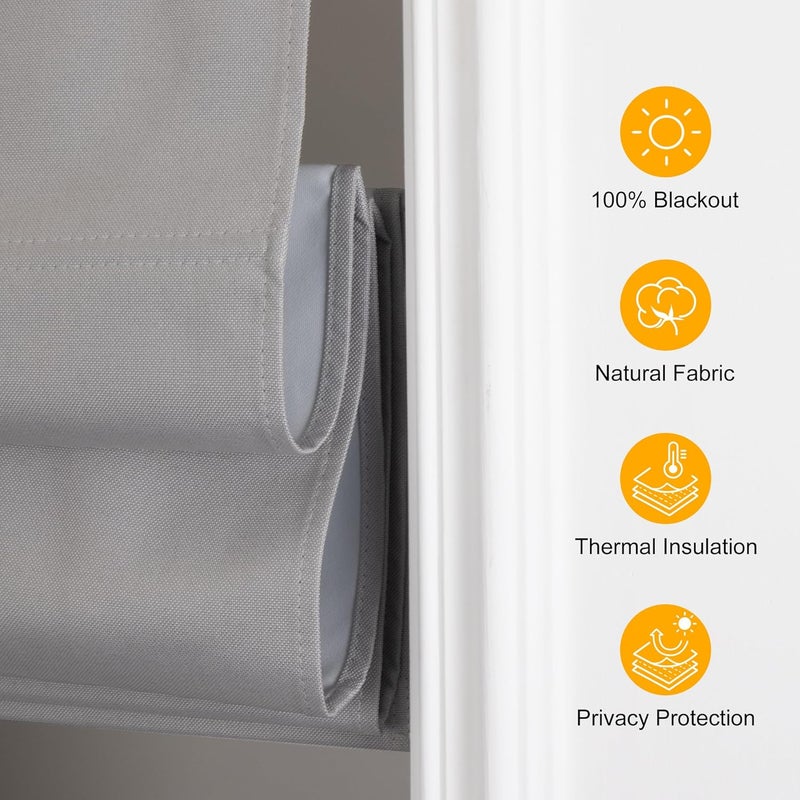 HOMEDEMO No Drill No Tools Cordless Roman Shades for Window,Room Darkening Easy Install Linen Fabric Blackout Roll Up Roman Blinds Window Blinds Inside Mount 36" W x 60" H Grayish White - Image 4